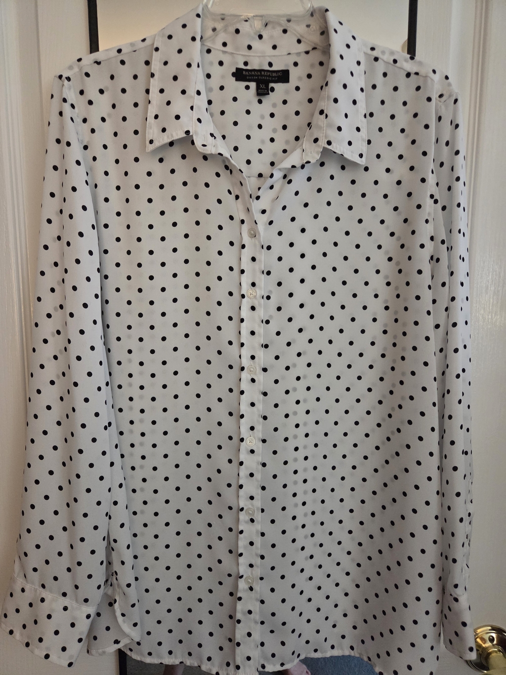 Banana Republic White  Polka Dot Long-Sleeve Blouse